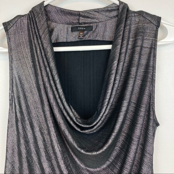 DREW Draped Neck Metallic Gray Sleeveless Top - Picture 4 of 12